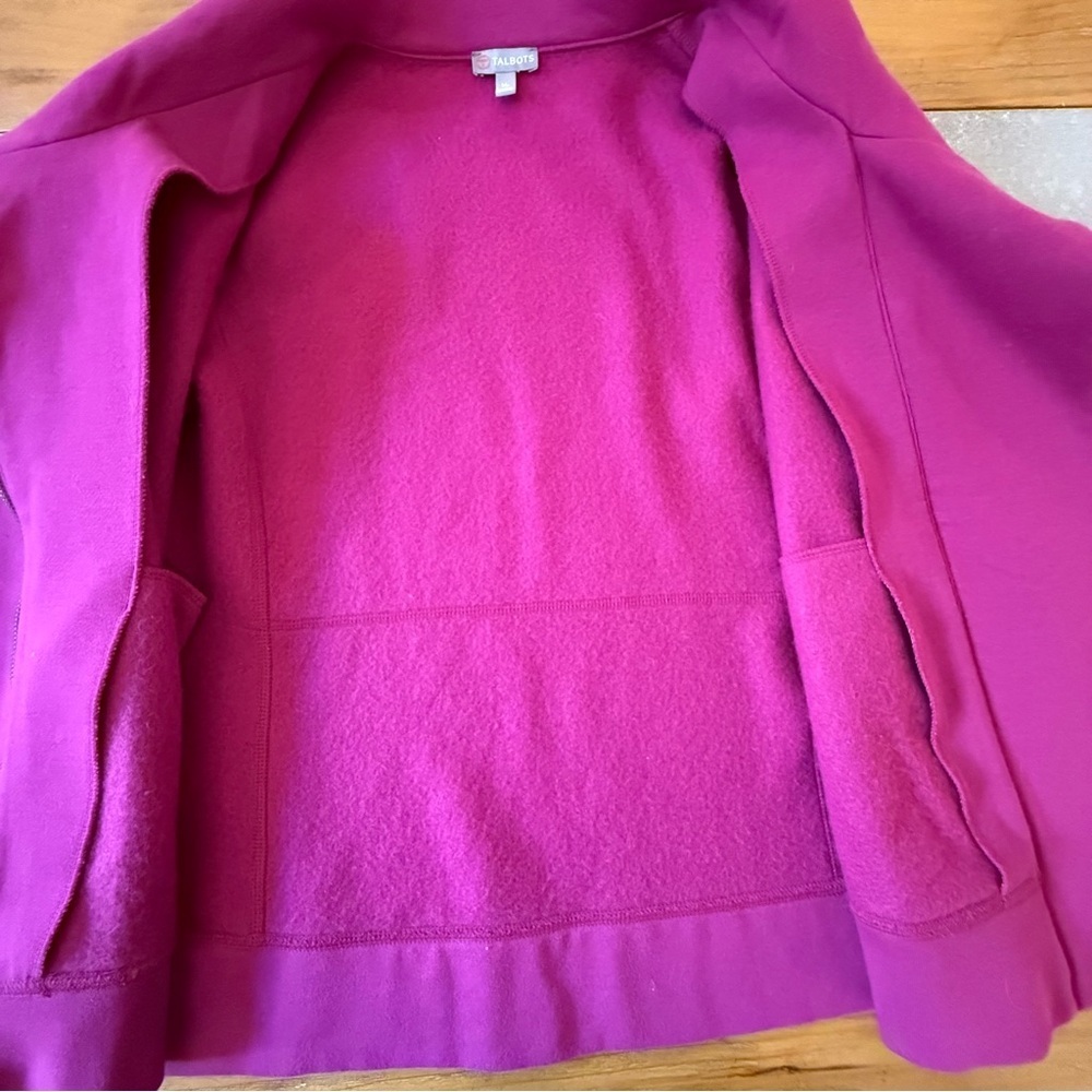 Talbots Petite Magenta Pink Asymmetrical Zip Fleece Moto Jacket Size MP - Picture 5 of 12